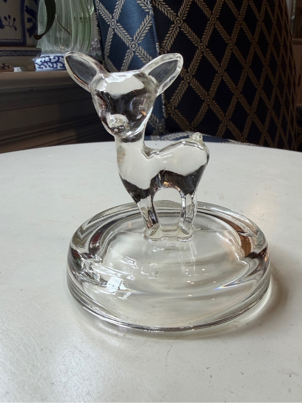 Vintage Jeanette Clear Glass Deer Fawn Trinket Dish Lid